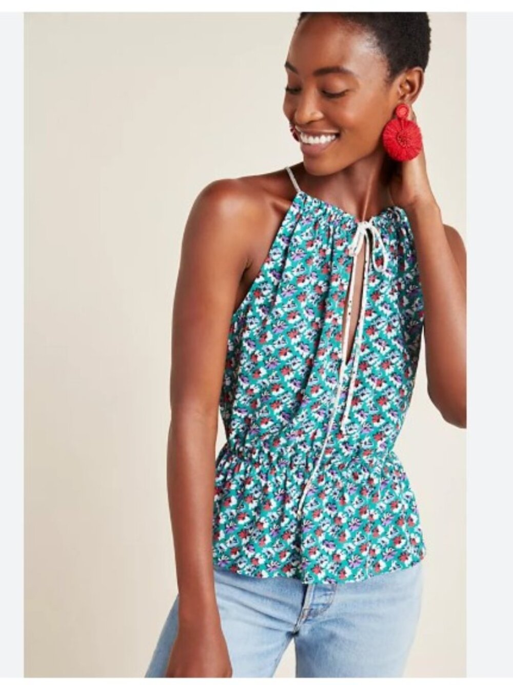 Corey Lynn Calter Versailles Halter Blouse in Light Green Motif-Size Medium -NWT